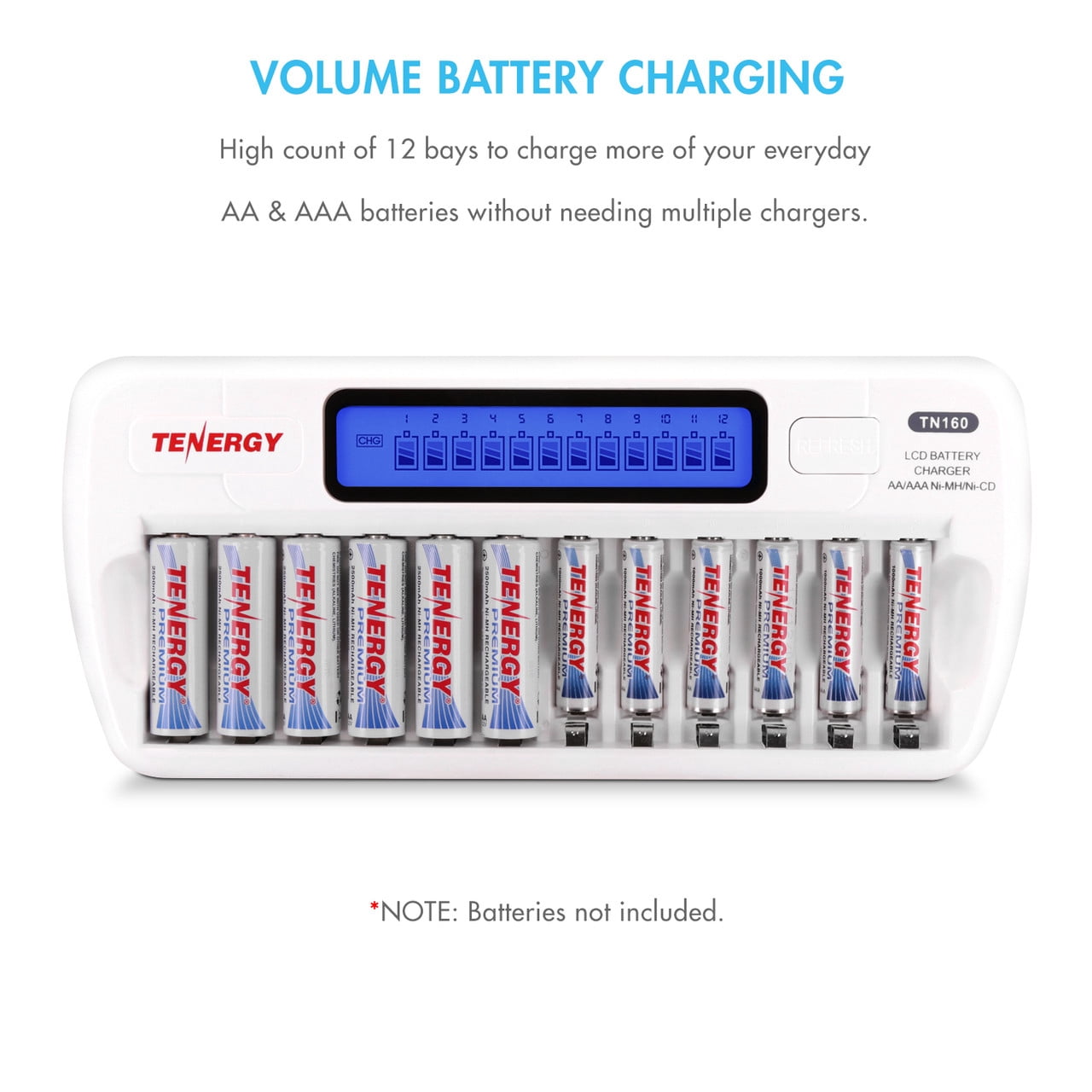Tenergy TN160 Charger And 12 Pack Tenergy AA Rechargeable Batteries