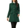 thumbnail image 1 of INSPIRE CHIC Manteau Mi-Long à Simple Boutonnage pour Femme à Col Peter Pan Vert Foncé L, 1 of 5