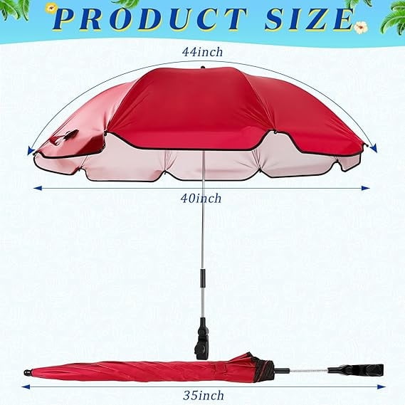 2 Pcs Automatic Chair Umbrella with Universal Clamp 44" UPF 50+ Portable Clamp on Beach Chair Adjustable Wheelchair Umbrella for Outdoor Patio Parasol