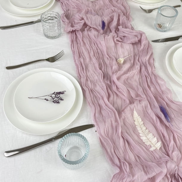 Nvzi Camino de mesa de gasa para boda romántica, estilo rústico bohemio, elegante decoración natural de gasa, 35 x 118 pulgadas (morado claro)