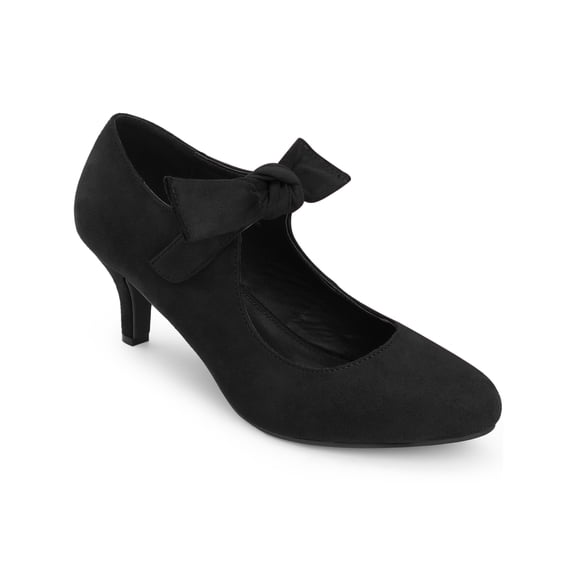 BLISSFUL STEP Women's Closed Toe Knot Kitten Heel Mary Jane Pumps Black (Size 6)
