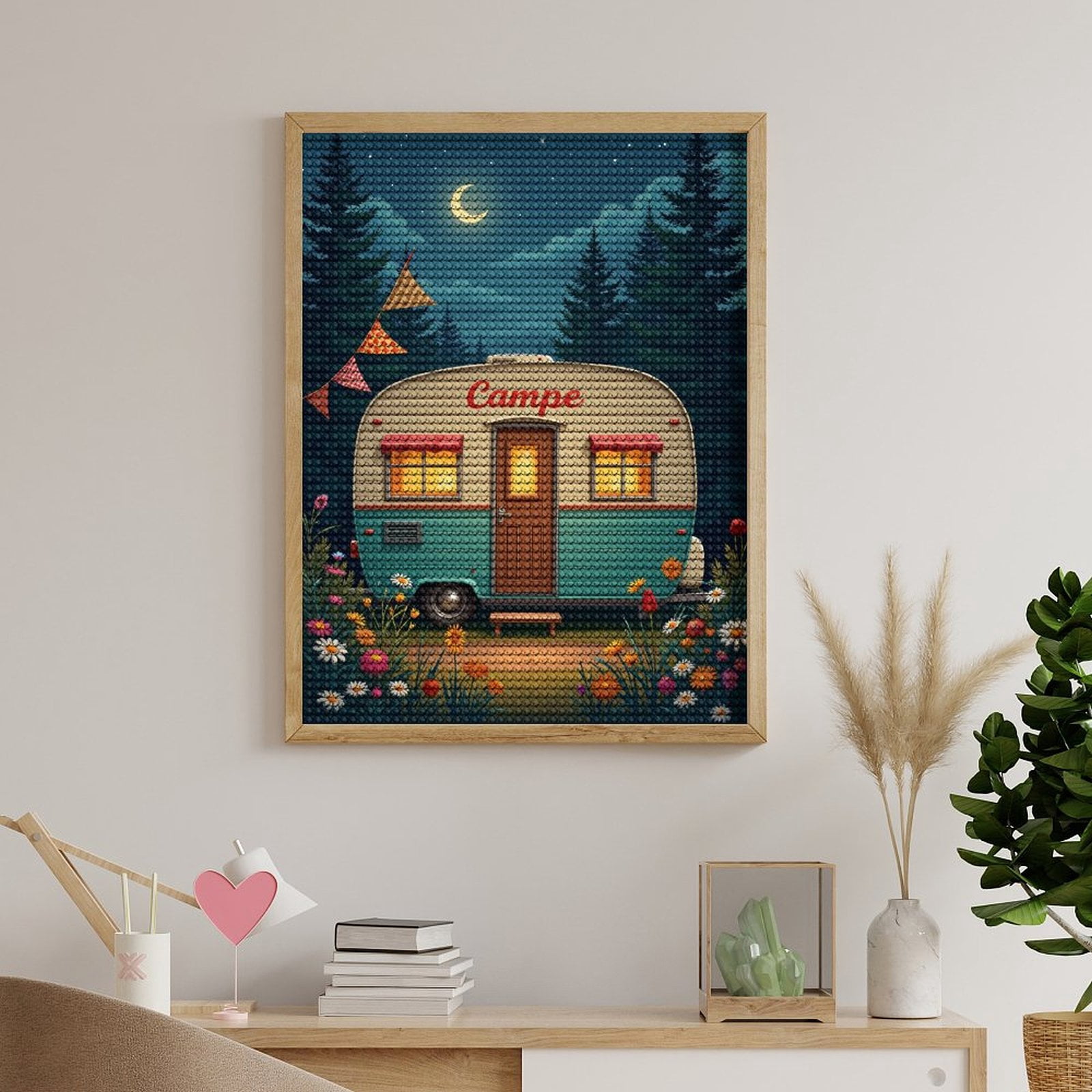 Diamond Art Kits for Adults, Vintage Camper Moonlit Night 5D Diamond Painting Kits for Adults Beginners, DIY Full Drill Diamond Painting, Gem Art and Crafts 12x16