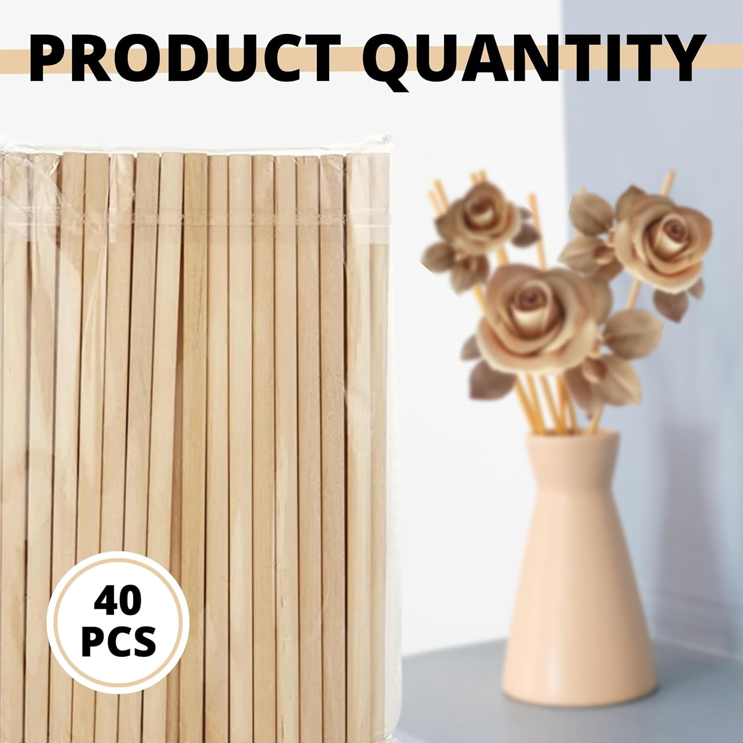 40 PCS Wooden Dowel Rod 24 Inch x 1/4 inch Wood Craft Sticks Wooden for Crafts Rods Bamboo Wood Sticks Long for DIY