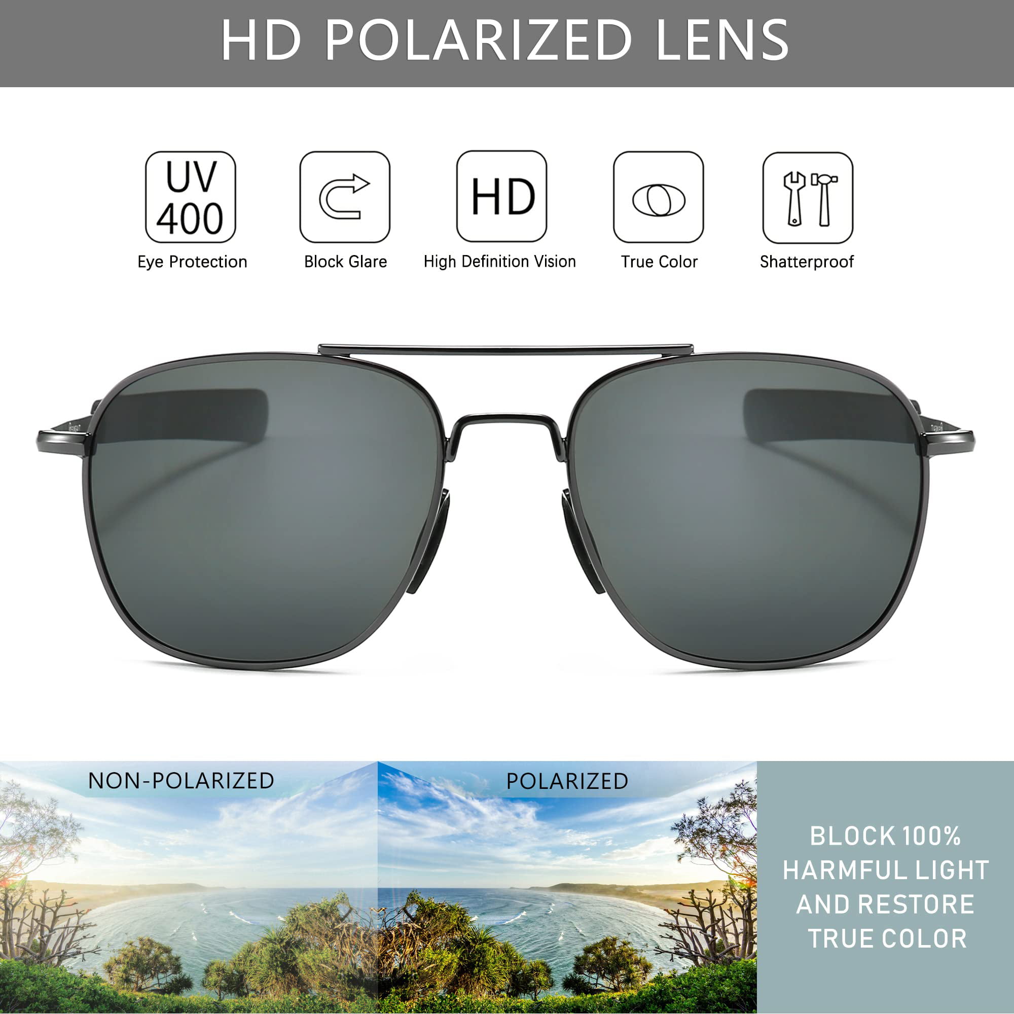 SUNGAIT Polygon Aviator Sunglasses for Men Polarized Trendy Square Sun  Glasses Retro Pilot Shades UV Protection