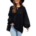 thumbnail image 3 of Liacowi Women Casual Knitted Sweaters Long Sleeve Crew Neck Solid Color Pullover Loose Fit Knit Tops Tops Autumn Winter Casual Knitwear, 3 of 5