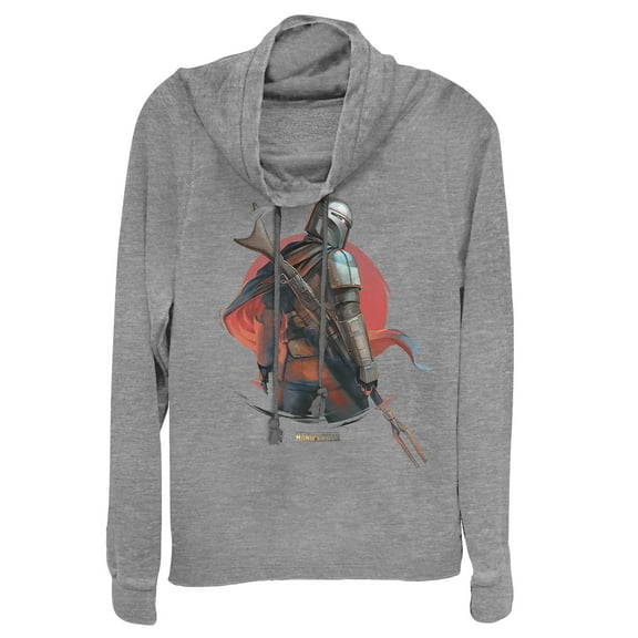 Junior's Star Wars: The Mandalorian Dusty Sunset  Cowl Neck Sweatshirt Gray Heather 4X Large