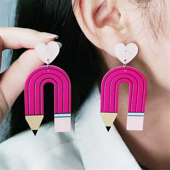 QIQUWOHUL U Shaped Pencil Printed Earrings Earrings Versatile Acrylic Earrings
