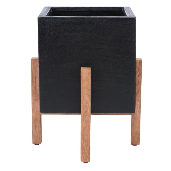 SAFAVIEH Borsla Modern Glam Square Patio Planter with Stand, Natural/Black
