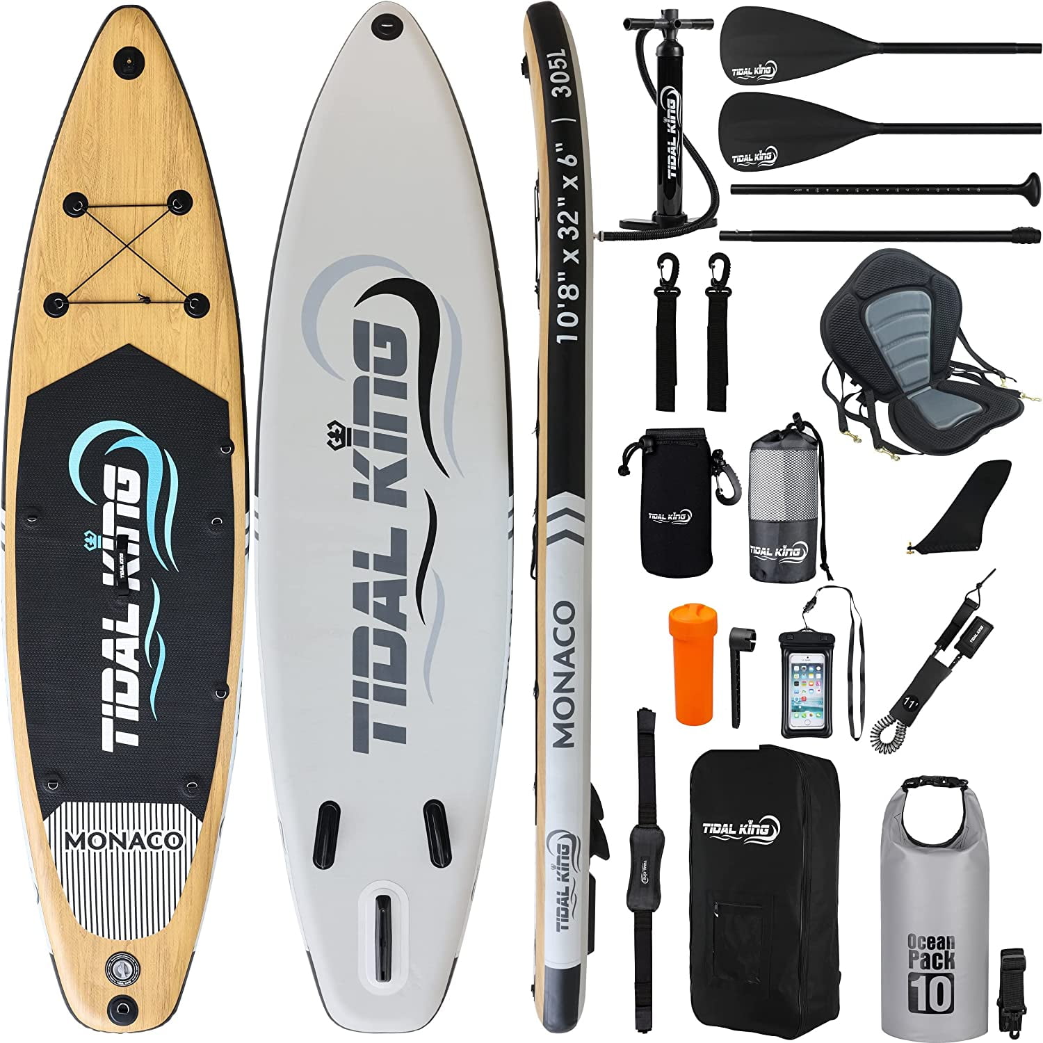 Tidal King 10'8" Inflatable Stand Up Paddle Board with Premium SUP