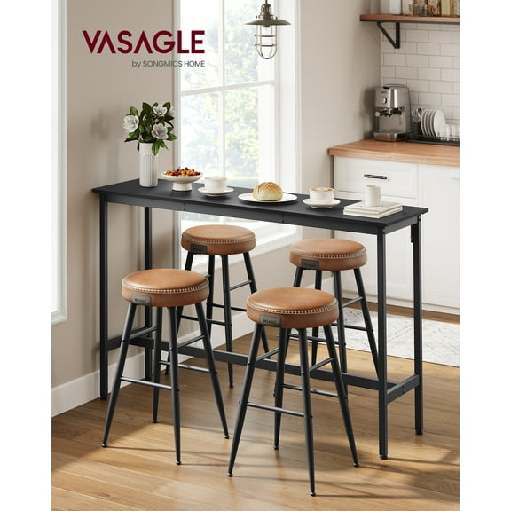 VASAGLE Industrial Narrow Bar Table with Metal Frame for Small Kitchens and Dining Areas, Counter Height Long Table 15.7 x 55.1 Inches, Ebony Black and Ink Black