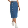 thumbnail image 4 of INSPIRE CHIC Women Denim Midi Skirt High Waisted Button Up Casual Slit Jean Skirts L Blue, 4 of 6