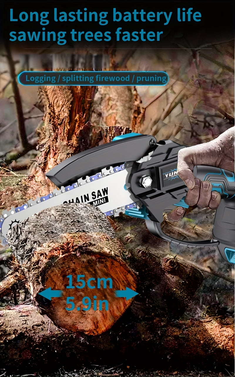 Portable Cordless Lithium Chainsaw, 6 Inch Handheld Electric Mini Saw for Home, Garden & Outdoor Wood Cutting, Rechargeable Chainsaw for Tree Pruning & DIY Projects