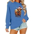 thumbnail image 2 of SYMOID Womens Blue Highland Cow Holiday Sweatshirt - Oversized Loose Fit Long Sleeve 100% Polyester Machine Washable Santa Hat Christmas Graphic,Size XL, 2 of 6