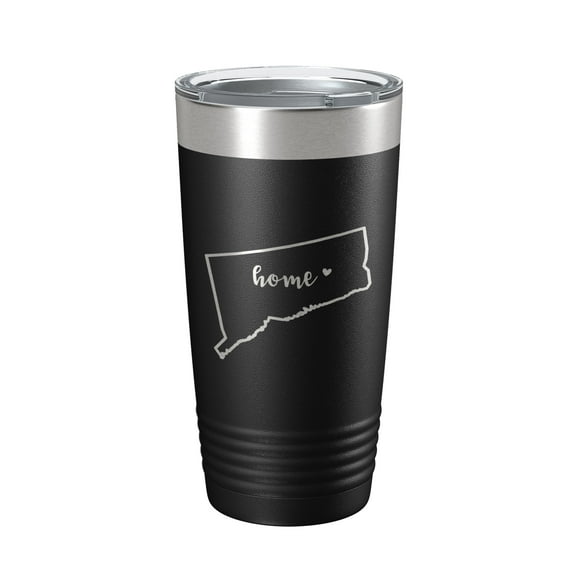 Connecticut Tumbler Home State Travel Mug Insulated Laser Engraved Map Coffee Cup 20 oz Black