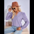 thumbnail image 4 of Blusas para Mujer, Elegantes, Informales, con Cuello en V, Larga, Blusas para Mujer con Mangas Abullonadas Púrpura M, 4 of 10