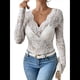 thumbnail image 2 of Blusa de de Encaje para Mujer, Larga, Cuello en V, Transparente, con Encaje Floral. L, 2 of 7