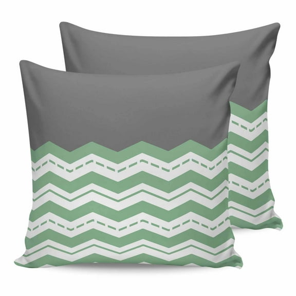 Outdoor Waterproof Throw Pillow Covers Set of 2 Green Waves Decorative Pillowcases Square Outdoor Pillows Cushion Case 18x18 Inch Grey Chevron Stripe Patio Pillows for Couch Sofa Bed Garden