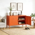 thumbnail image 4 of AUHUP Accent Cabinet with 2 Doors and Shelves, Orange Low Metal Locker Console Table TV Stand, Low Sideboard Buffet for Living Room, Entryway, Home Office, 4 of 8