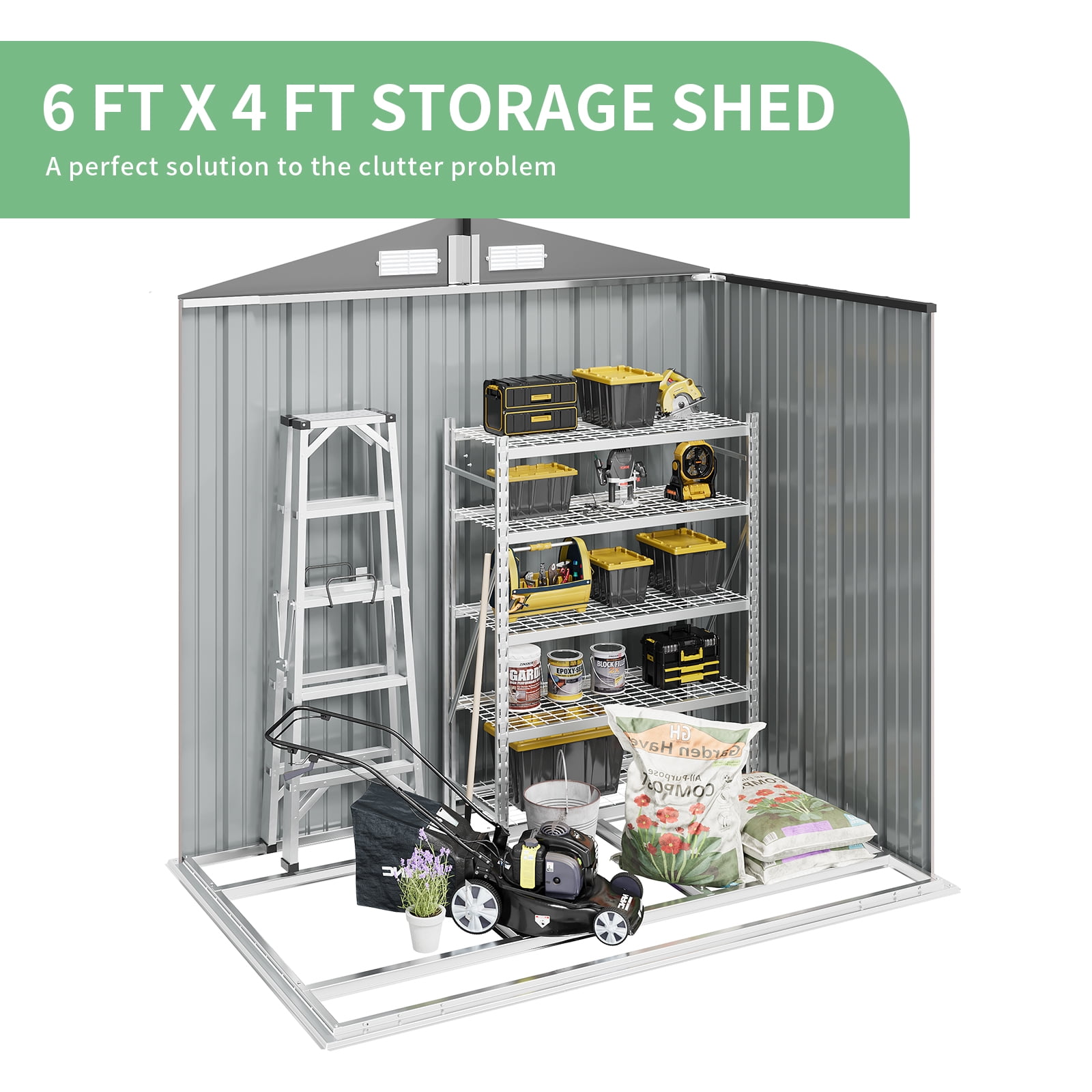 BaPiPro 6.2x4 FT Outdoor Storage Shed with Integrated Base - Heavy-Duty Metal Garden Tool Shed with Vents & Secure Locking Doors, Brown