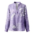 thumbnail image 3 of Women's 3/4 Sleeve Tops Casual Flower Print V Neck Long Sleeve Cuff Button Loose Top Women Trendy Summer, 3 of 4