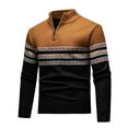thumbnail image 5 of Men's Quarter Zip Sweater Vintage Pullover Striped Mock Neck Sweatshirts Casual Slim Fit Lightweight Long Sleeve Tops (S, Khaki), 5 of 5