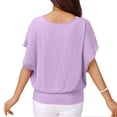thumbnail image 4 of Delconic Womens Loose Fit Chiffon Blouse Short Sleeve Batwing Top Scoop Neck Lightweight Layered Shirt for Casual Wear Purple M, 4 of 9