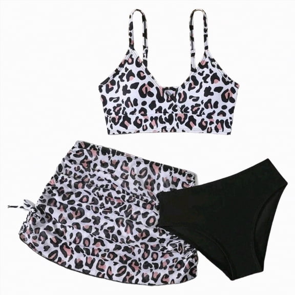OYXSER Girls Bathing Suit 2 Piece Tankini Bathing Suit Set Floral Print Summer Beach Swimwearwith Cover Ups Beach Skirt, Black 11-12 Y