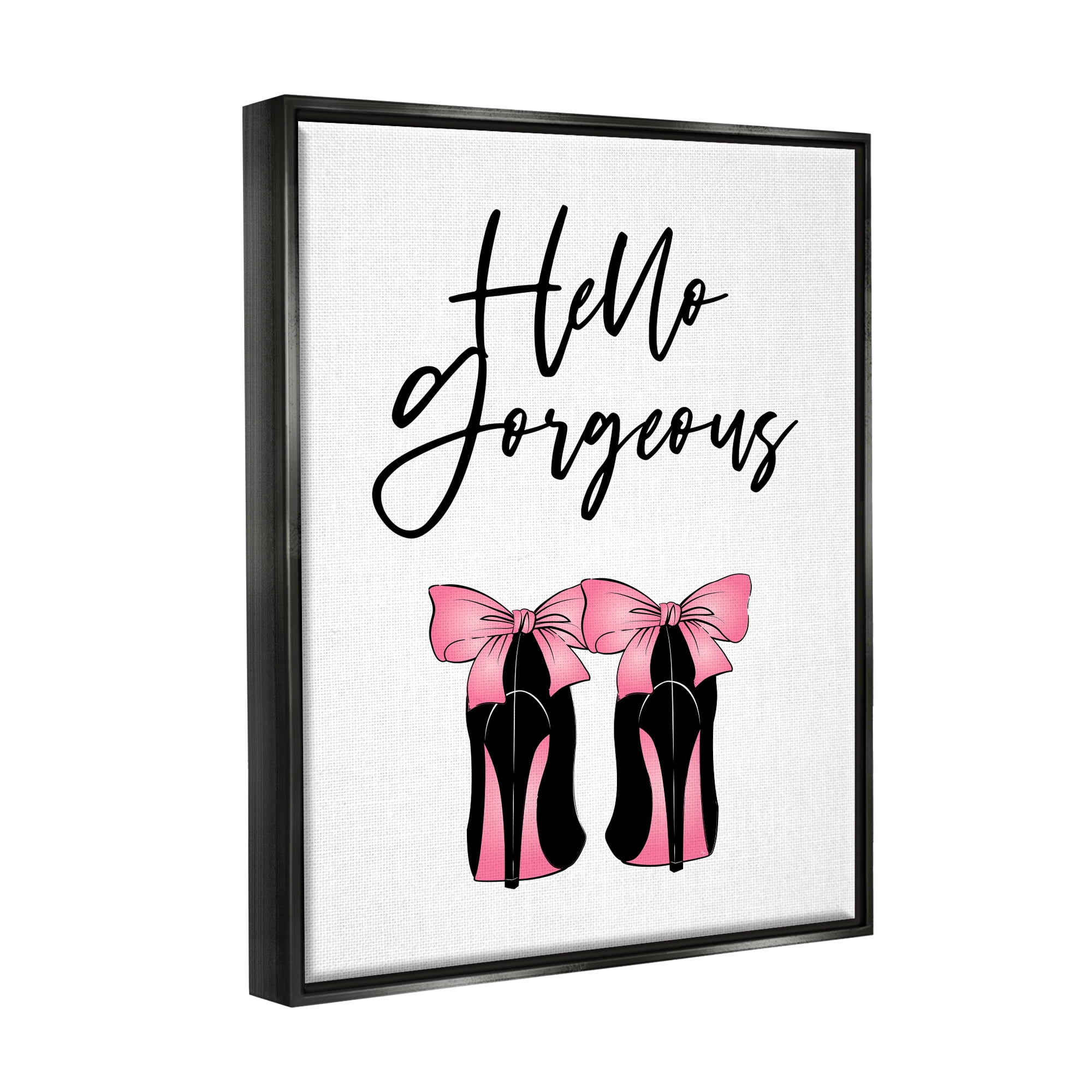 Stupell Industries Hello Gorgeous Pink Bow Heels Botanical & Floral Painting Black Floater Framed Art Print Wall Art