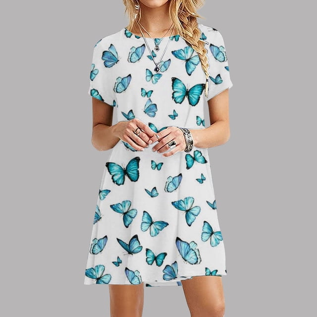SMihono Robe d'Été Grande Taille pour Femmes 2023 Mode à Manches Courtes Imprimée Col Rond Robe Mini Ample pour Dames