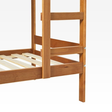 Walker Edison - Minimalist Slatted Solid Wood Low Queen Bedframe - Natural Pine