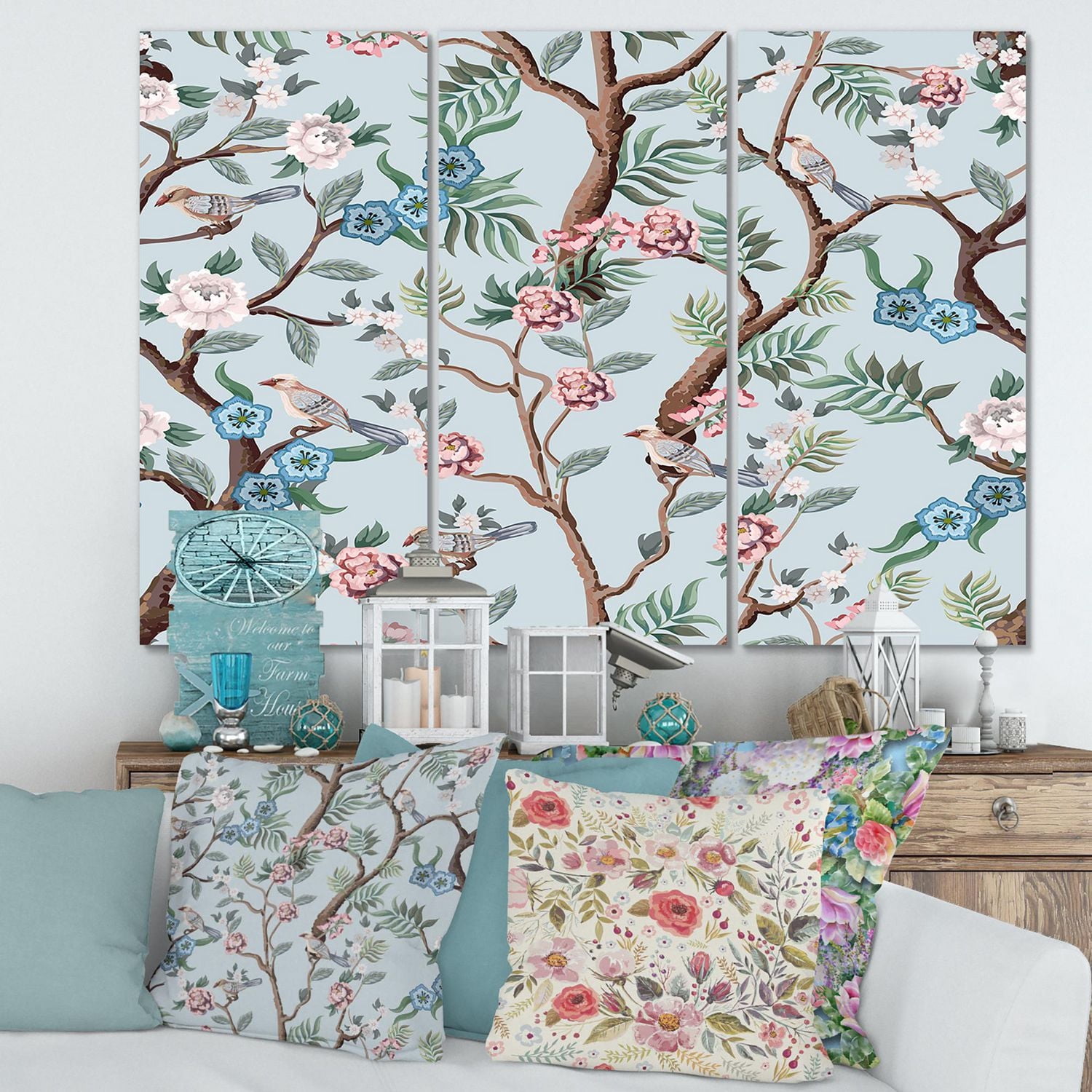 Designart Chinoiserie With Birds and Peonies X Canvas Wall Art