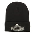 thumbnail image 5 of Glitter Tiara Embroidered Knitted Long Beanie - Black OSFM, 5 of 5