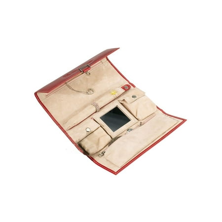 Goodhope Red Cowhide Leather Suede-lined Jewelry Roll