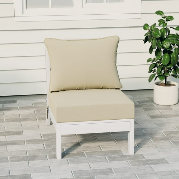 WestinTrends Avalon Outdoor HDPE Deep Seating Modular Armless Patio Chair with Patio Cushions, White/Beige