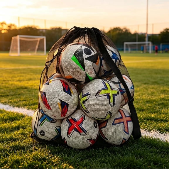 Brixlen Large Capacity Sports Ball Net Bag, Drawstring Mesh Storage Sack, Portable Carry Bag for Soccer Basketball Volleyball Outdoor Team Sports