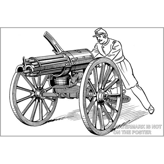 24"x36" Gallery Poster, gatling gun illustration civil war