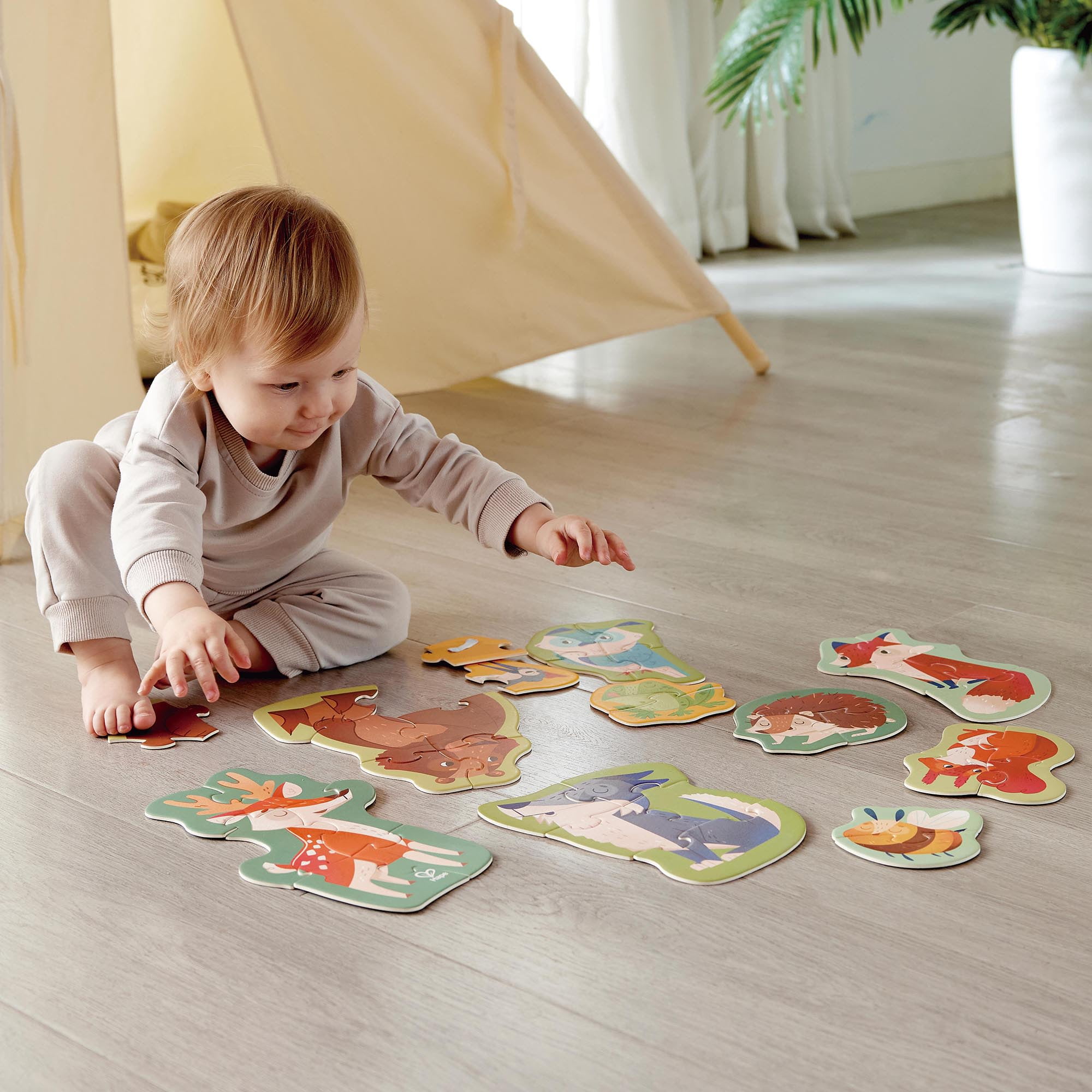 Hape: Woodland Friends Puzzle - 10 Mini Animal Shaped Puzzles, 2-6 Oversized Pieces Each, Colorful Design, Preschool Toy, Toddlers & Kids Ages 18mo+