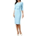 thumbnail image 4 of INSPIRE CHIC Work Dresses for Women 3/4 Sleeve Boat Neck Elegant Belted Formal Midi Dress XS Blue, 4 of 6