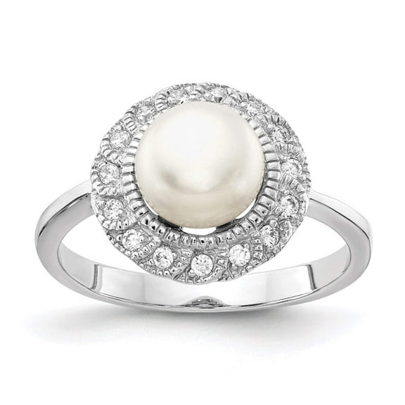 Sterling Silver CZ White FW Cultured Pearl Ring
