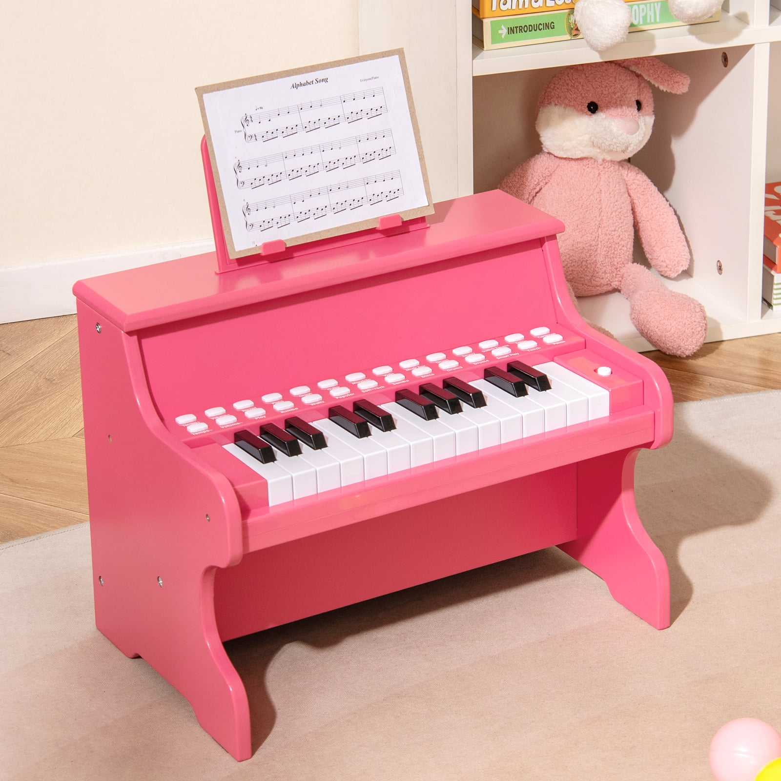 Gymax 25 Keys Digital Piano w/Music Stand Teaching Mode Lighted Keys 6 Instruments Pink