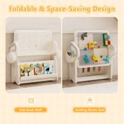 Funjoypals 4 IN 1 Foldable Drawing Board & Block Table with Chair for Kids Age 3-12