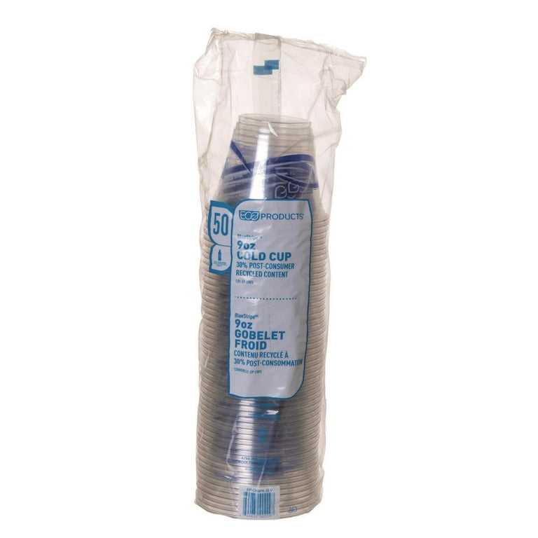 BlueStripe 25% Recycled Content Cold Cups, 9 oz, Clear/Blue, 50/Pack, 20 Packs/Carton BlueStripe 25% Recycled Content Cold Cups, 9 oz, Clear/Blue, 50/Pack, 20 Packs/Carton