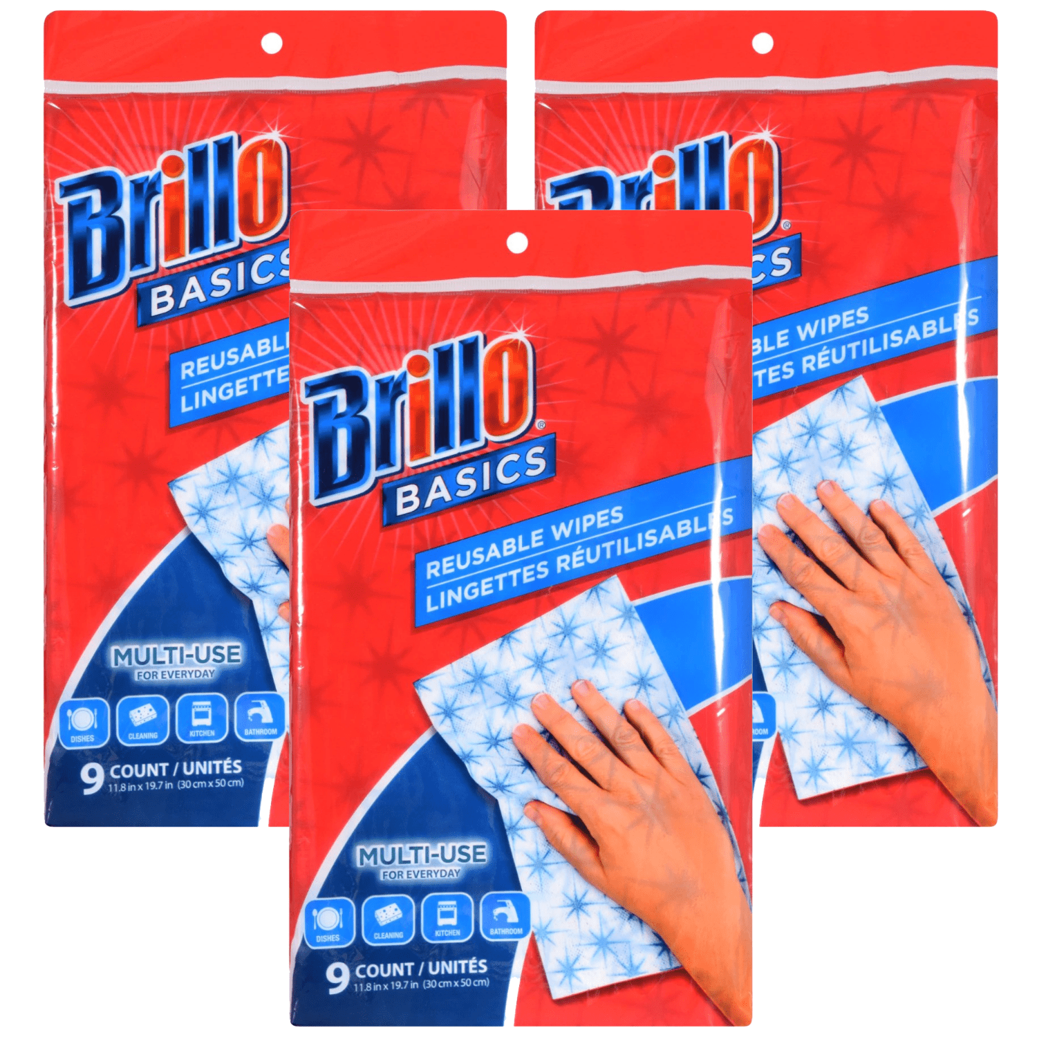 Brillo Basics Reusable Wipes 9 Ct 11" x 19" Multi-Use Wipes Dishes Bath Kitchen 
