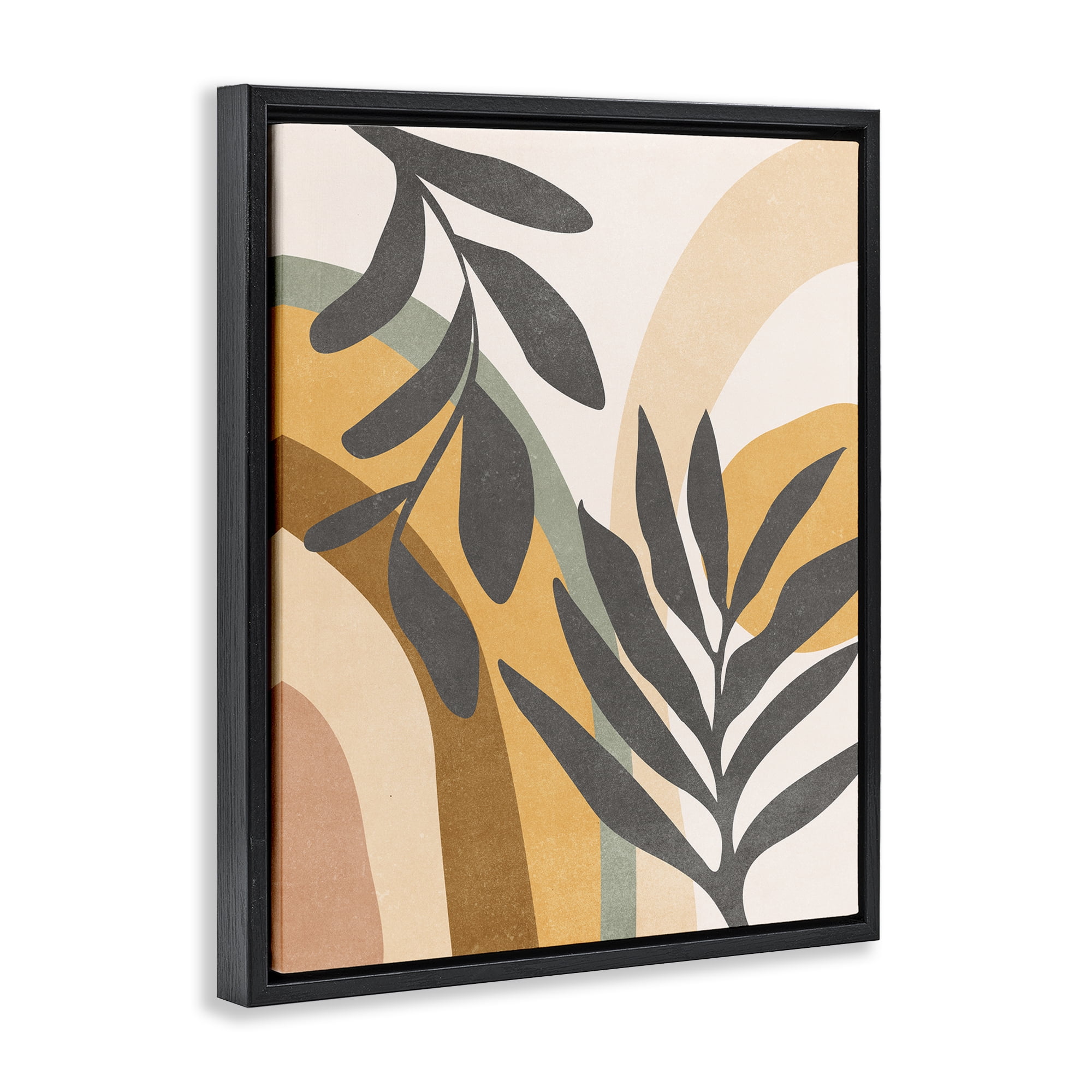 Stupell Industries Retro Sage Boho Plants Landscape & Nature Painting Black Floater Framed Canvas Art Print Wall Art, 17 x 21