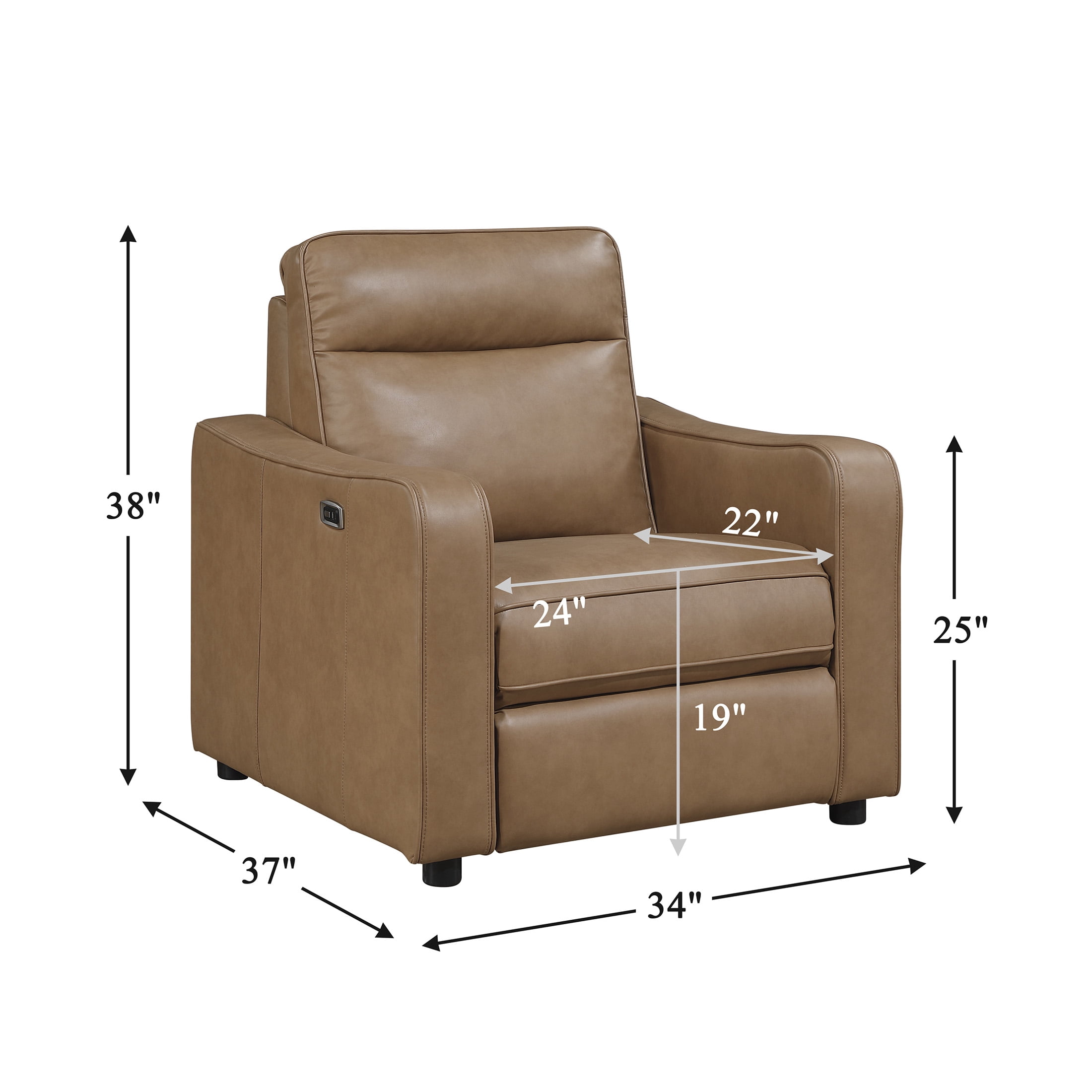 OakvillePark Ardena Faux Leather Power Reclining Chair with Curved Track Arms, Zero Wall Recliner, Brown