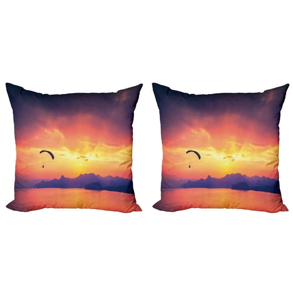Ambesonne Sports Throw Pillow Cover 2 Pack, Paragliding at Sunset, 20", Orange