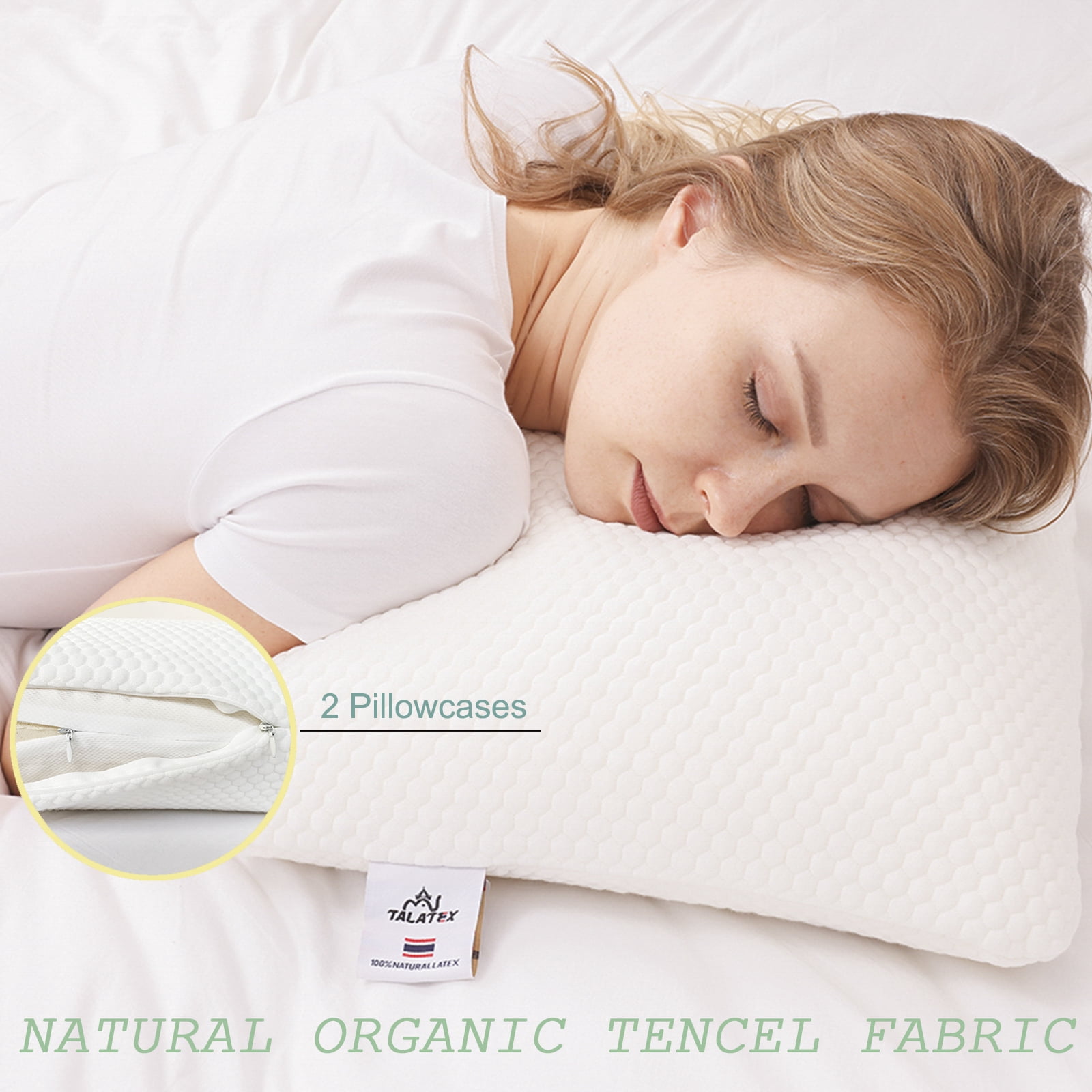 Talatex 100% Natural Talalay Latex Pillow, Breathable Pressure Relief Pillow with Tencel Cover, No Memory Foam Chemicals
