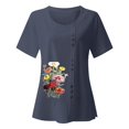 thumbnail image 3 of Gibobby Casual Playera de Manga Corta para Mujer Camiseta manga corta con estampado cuello redondo y dobladillo manga corta para mujer verano, camiseta ajustada con(Azul oscuro,G), 3 of 5