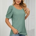 thumbnail image 4 of Green XXL WIZUTIZ Womens Blouse Sales Cotton Blend Fashion Ultra Soft Trendy Tshirt Ladies Linen Crew Neck Shirts Cozy Style Solid Tops Vintage Plain Tshirts Pure Colour Short Sleeve Tee T-, 4 of 6