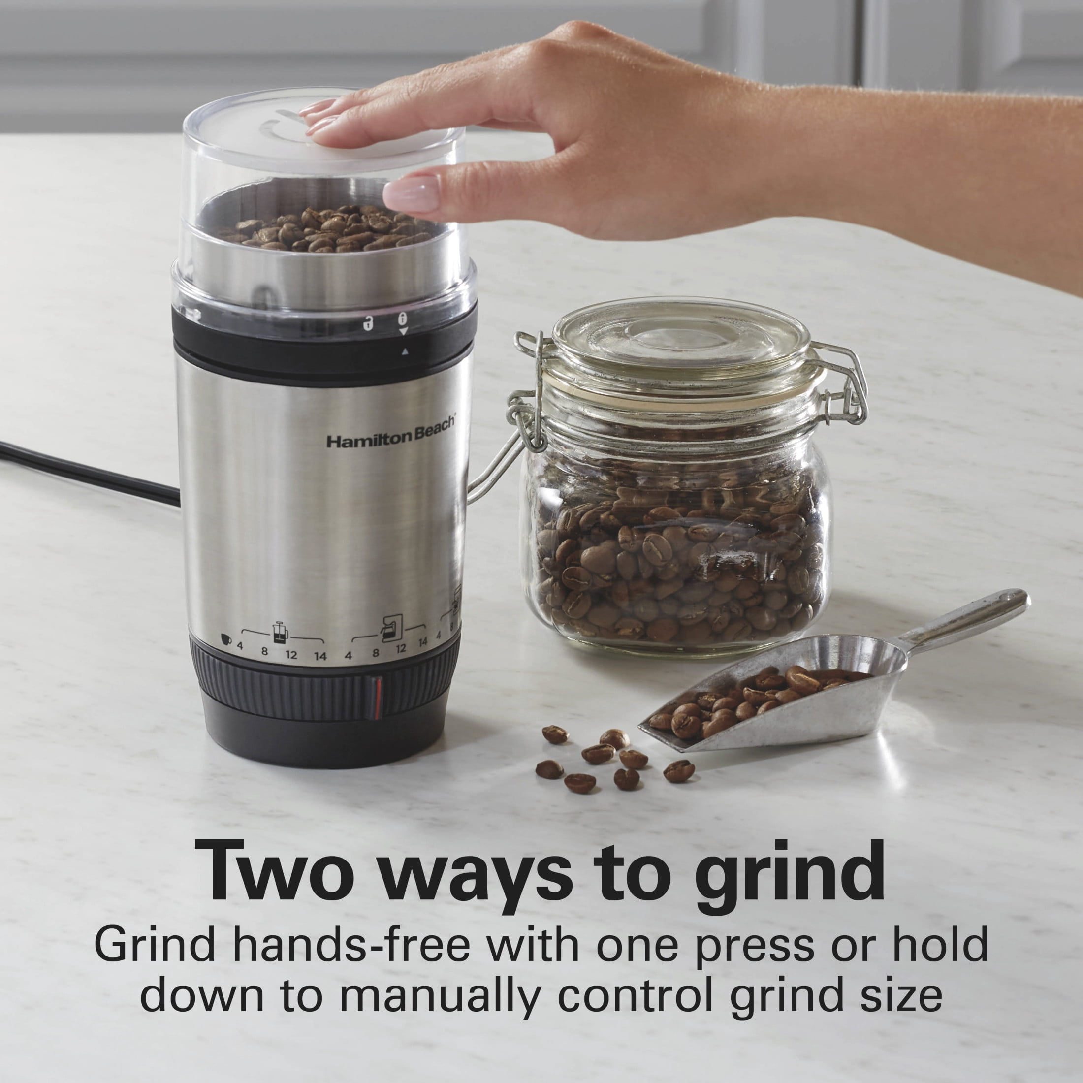 Hamilton Beach Custom Grind Electric Coffee Grinder, 14 Cups, Stainless Steel